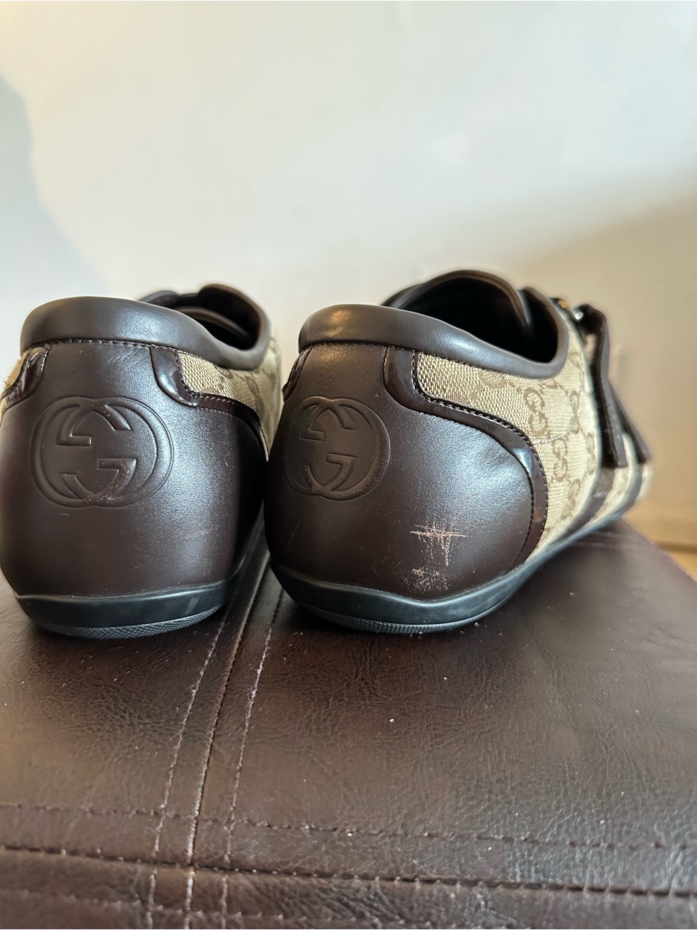 Gucci Brown and Beige Monogram Sneakers - Picture 5 of 15